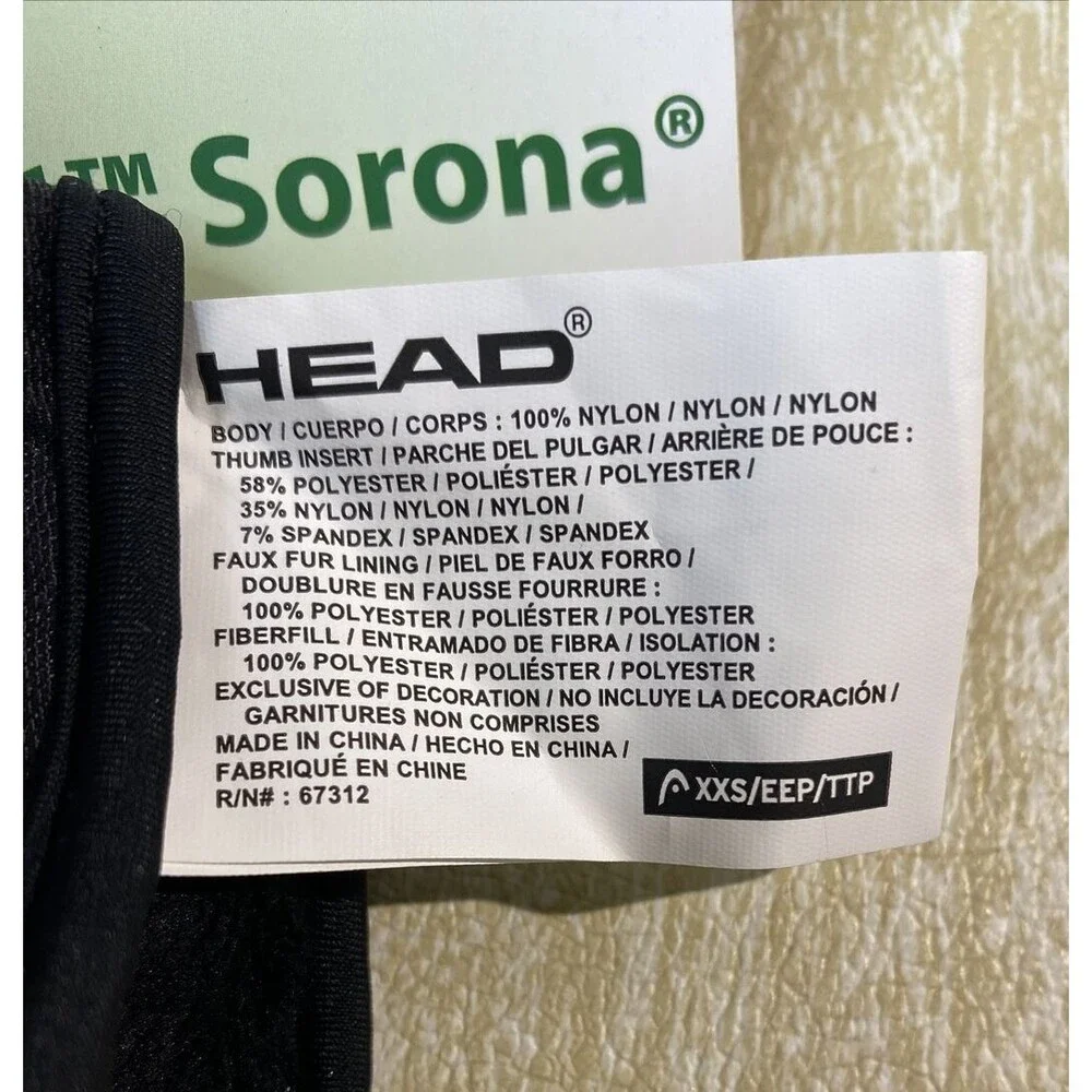 New HEAD DuPont Sorona Thermal Fleece Kids Mittens Black and Blue Size XXS